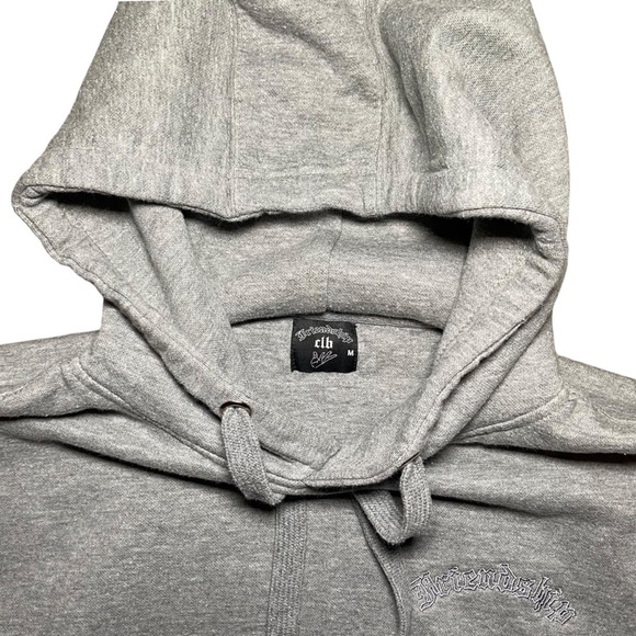 Grey Embroidered Hoodie Medium Dropped Shoulder Oversized Cotton Striped - Picture 5 of 5